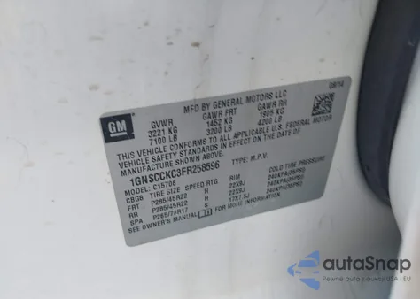 2015 Chevrolet Tahoe Ltz z USA, uszkodzony, nr VIN 1GNSCCKC3FR258596